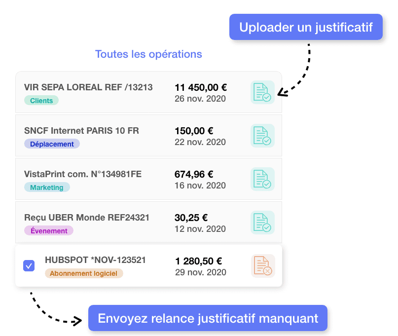 Upload justificatifs sur RocketChart